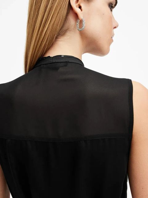 AllSaints sukienka z domieszką jedwabiu JAYDA kolor czarny mini rozkloszowana W278DB