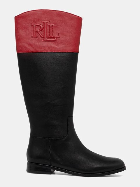 Lauren Ralph Lauren kozaki skórzane Justine II damskie kolor czarny na płaskim obcasie 802980557001