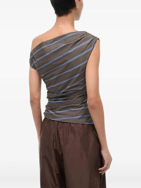 STAUD striped one-shoulder top - Brown