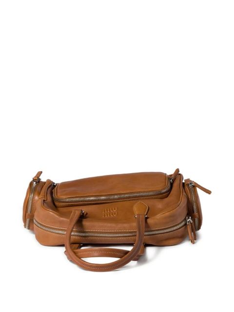Miu Miu Pocket leather zipped tote bag - Brown