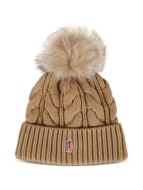 Moncler Grenoble cable-knit pompom beanie hat - Neutrals - zdjęcie produktu nr 1