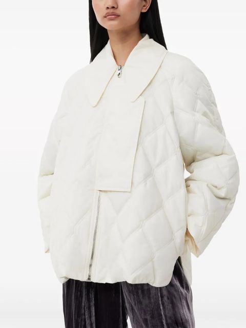GANNI pointed-collar diamond quilting jacket - White
