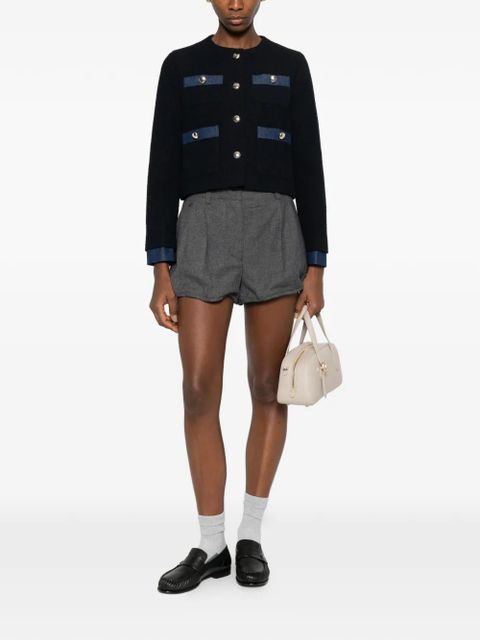 Maje button-embellished pocket tweed jacket - Blue