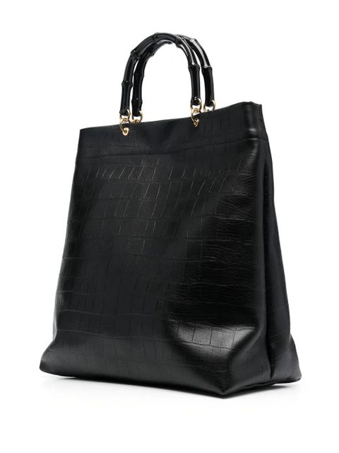 Jil Sander bamboo-handle embossed tote bag - Black - zdjęcie produktu nr 2