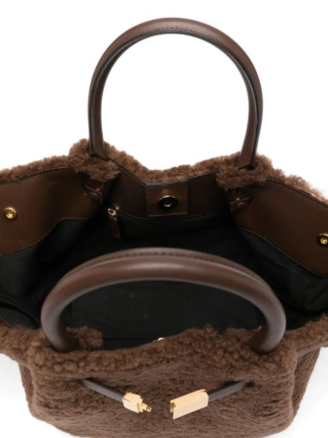 DeMellier midi New York shearling tote bag - Brown