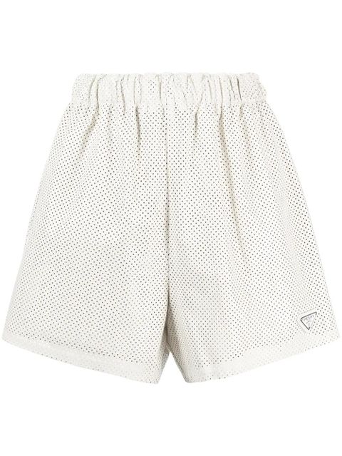Prada high-waisted logo-plaque shorts - White - zdjęcie produktu nr 1