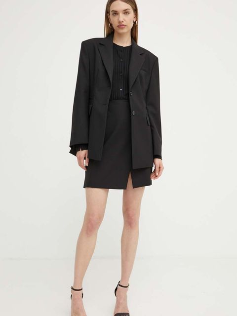 BOSS spódnica wełniana kolor czarny mini prosta 50521341