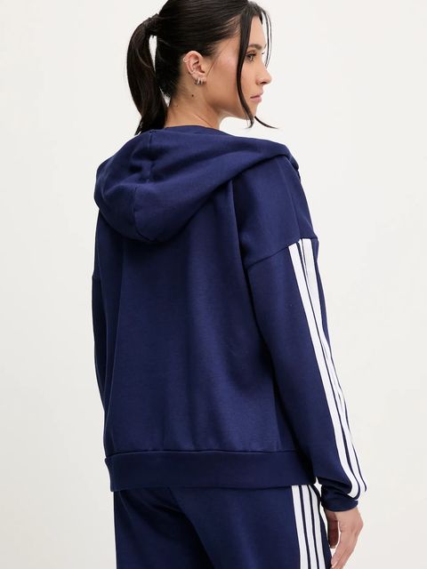 adidas bluza 3-Stripes damska kolor niebieski z kapturem z aplikacją JY3083