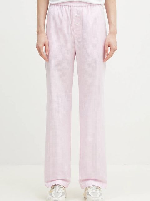 Fiorucci spodnie bawełniane Gingham Logo kolor różowy szerokie high waist U02SPBPA299CO01PN02 - zdjęcie produktu nr 1