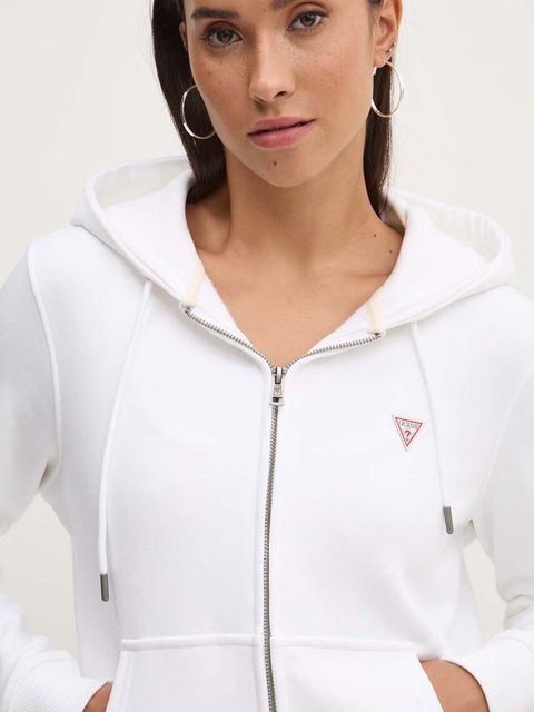 Guess Jeans bluza damska kolor biały z kapturem gładka W4YQ03 KC811