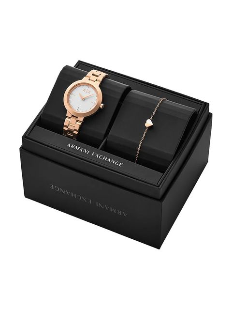 Armani Exchange zegarek i bransoletka damski kolor złoty AX7175SET