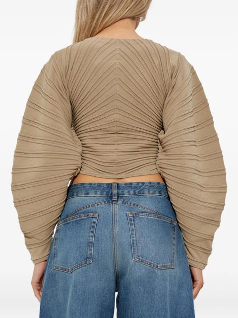 Cult Gaia pleated balloon-sleeve knit cardigan - Neutrals