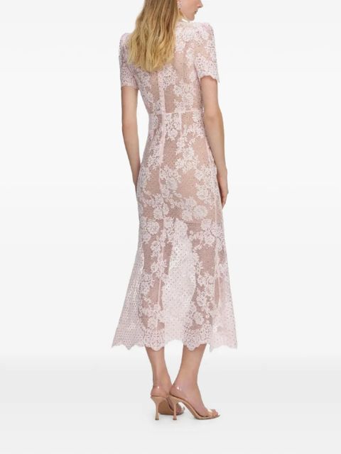Self-Portrait lace crystals midi dress - Pink