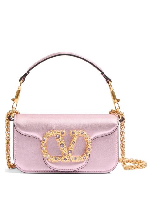Valentino Garavani Valentino Garavani Locò small shoulder bag in laminated calfskin with jewel logo - Pink - zdjęcie produktu nr 1