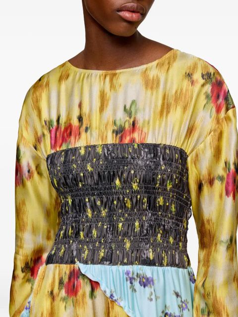 GANNI shirred patchwork floral maxi dress - Yellow