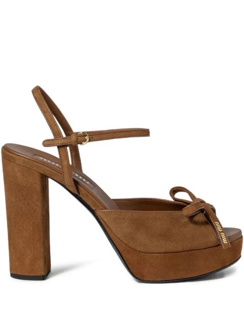 Miu Miu bow-detail heeled sandals - Brown - zdjęcie produktu nr 1