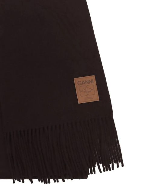 GANNI fringed logo-patch scarf - Black - zdjęcie produktu nr 2