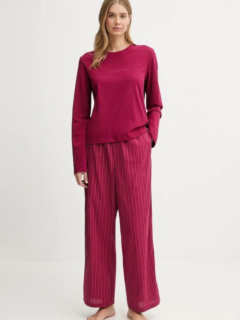 Calvin Klein Underwear piżama bawełniana damska kolor bordowy bawełniana LV00QS7578