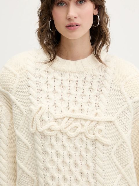 Rotate sweter z dodatkiem wełny damski kolor beżowy ciepły 114301857