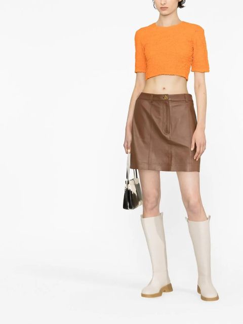 GANNI shirred organic cotton crop top - Orange