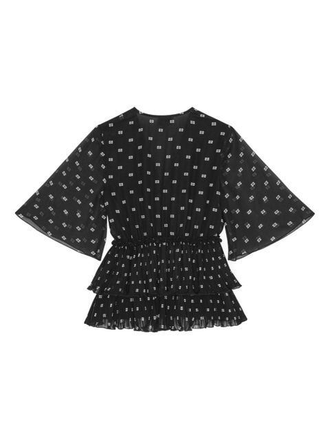 GANNI graphic-print V-neck pleated blouse - Black