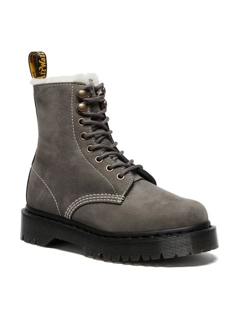 Dr. Martens workery skórzane 1460 Pascal Bex Fur Lined damskie kolor szary na platformie DM41419020