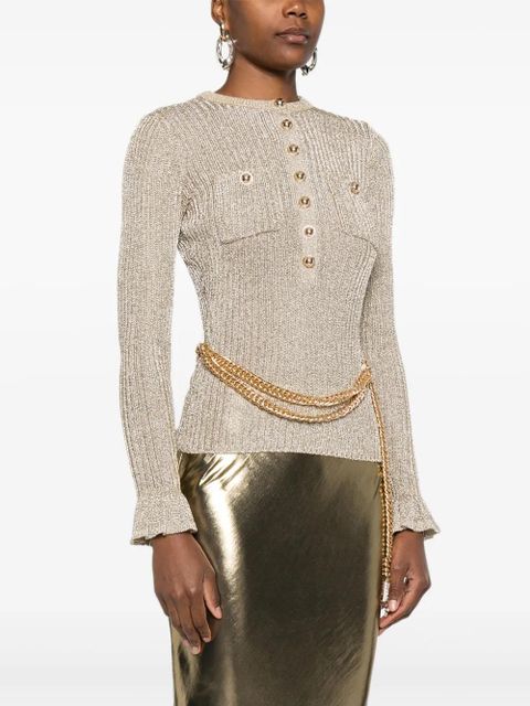 Self-Portrait ribbed-knit lurex jumper - Neutrals