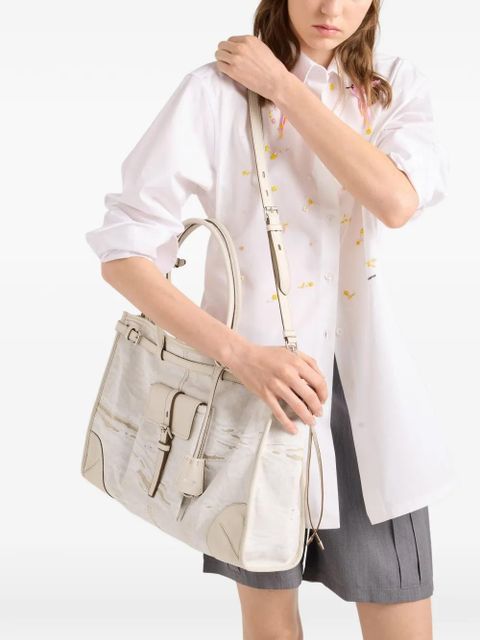 Prada Bonnie printed linen and leather tote bag - Neutrals - zdjęcie produktu nr 2