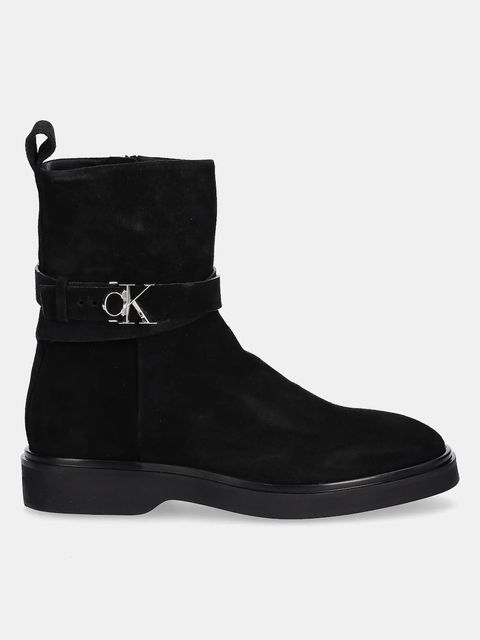 Calvin Klein botki zamszowe ANKLE BOOT W/ METAL LOGO SUE damskie kolor czarny na płaskim obcasie HW0HW02664 - zdjęcie produktu nr 2