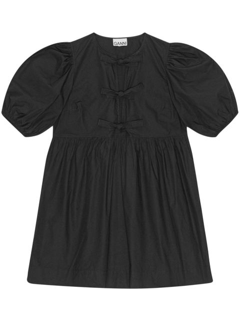 GANNI Cotton Poplin Tie String Mini Dress - Black - zdjęcie produktu nr 1