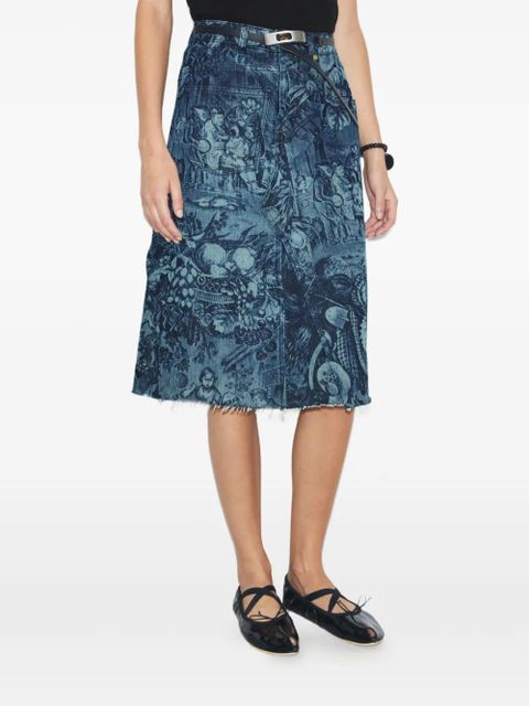 Tory Burch printed denim skirt - Blue