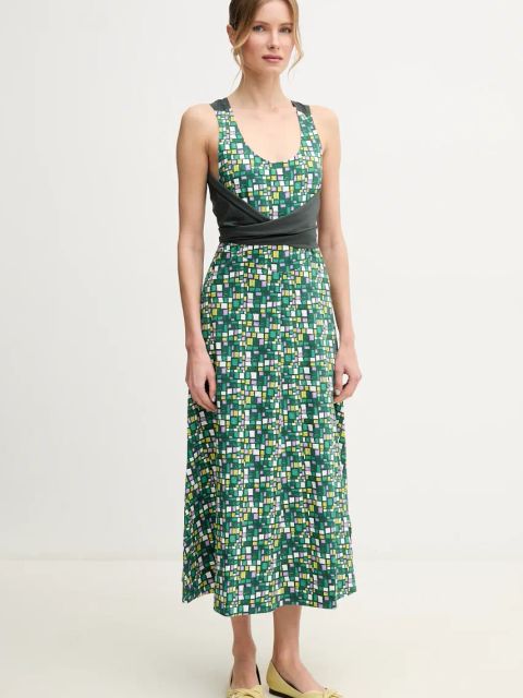 Weekend Max Mara sukienka bawełniana kolor zielony midi rozkloszowana 2515621016600