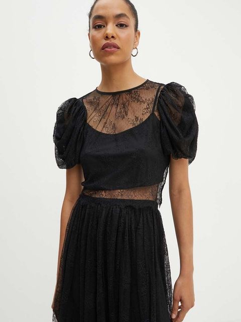 Rotate bluzka Lace Puff Sleeve Top damska kolor czarny gładka 112727100