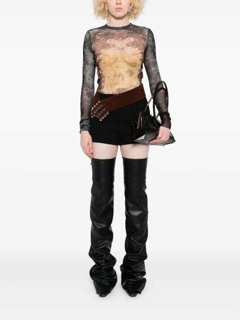 Jean Paul Gaultier baroque-print mesh T-shirt - Black