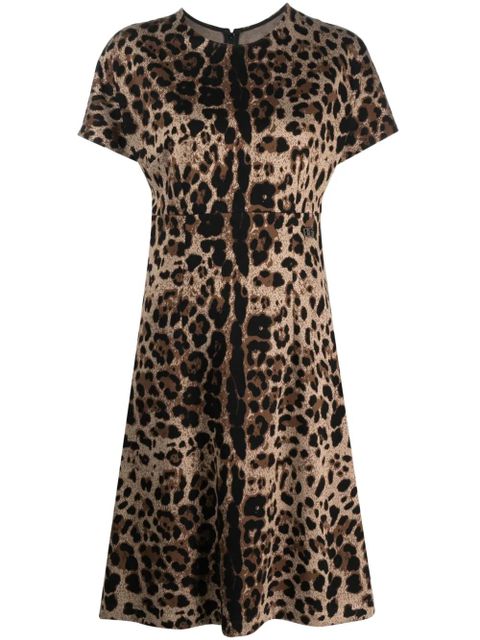 Dolce & Gabbana leopard-jacquard short-sleeved dress - Brown - zdjęcie produktu nr 1