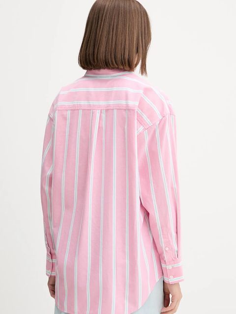 Guess Jeans koszula bawełniana damska kolor różowy relaxed z kołnierzykiem klasycznym W5YH98 WHFL1 - zdjęcie produktu nr 2