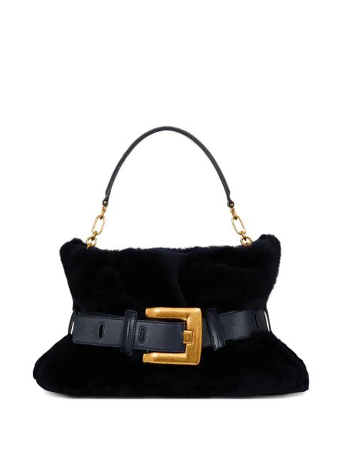 Balmain medium Anthem shearling belt-buckle shoulder bag - Blue - zdjęcie produktu nr 1