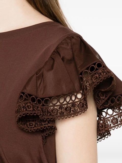 TWINSET lace puff-sleeved T-shirt - Brown