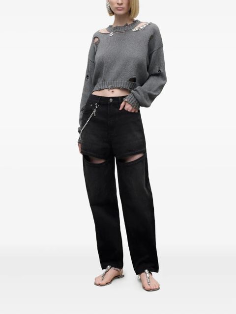 AREA crystal-embellished distressed sweater - Grey