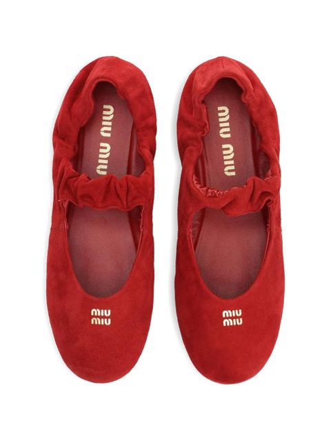 Miu Miu ruffled suede ballet flats - Red
