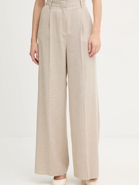 Marella spodnie z dodatkiem wełny Emme by Marella damskie kolor beżowy szerokie high waist 2525136102200