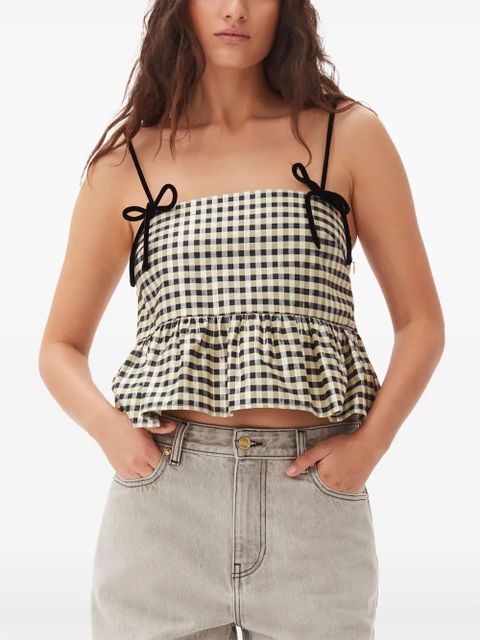GANNI check-print peplum top - Yellow