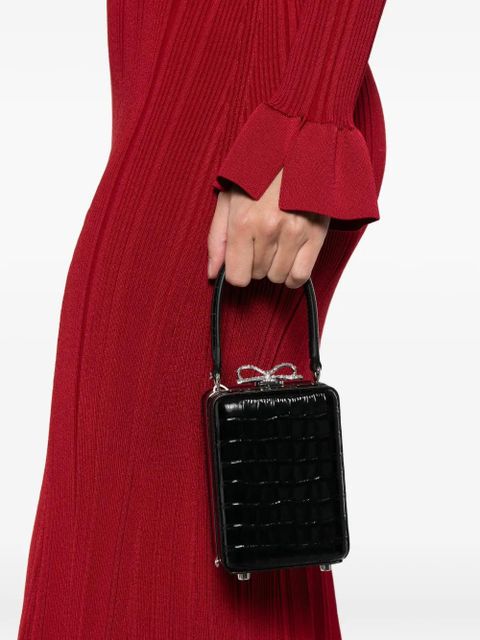 Self-Portrait bow-detail top-handle mini bag - Black