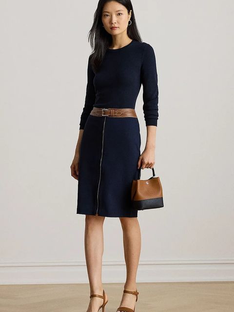 Lauren Ralph Lauren spódnica kolor granatowy midi ołówkowa 200980024 - zdjęcie produktu nr 1