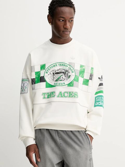 adidas Originals bluza bawełniana Court Crew damska kolor biały z kapturem wzorzysta JW0149 - zdjęcie produktu nr 1