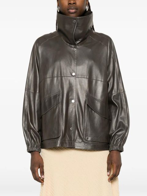 Nour Hammour flap-pocket leather jacket - Brown