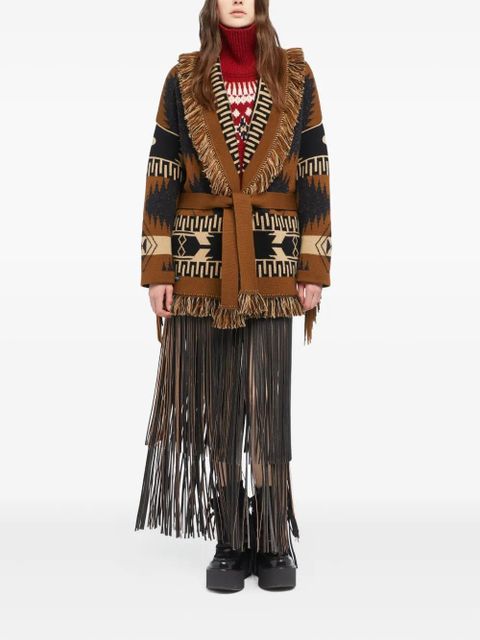 Alanui Dreamscape fringe-detailed patterned cardigan - Brown