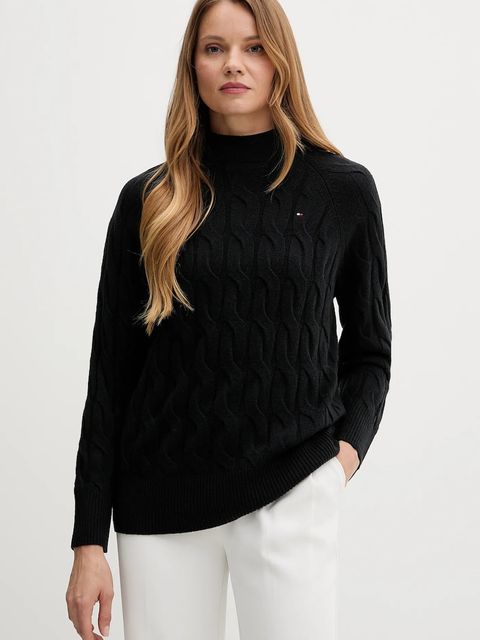 Tommy Hilfiger sweter wełniany damski kolor czarny lekki z golfem WW0WW46791 - zdjęcie produktu nr 1