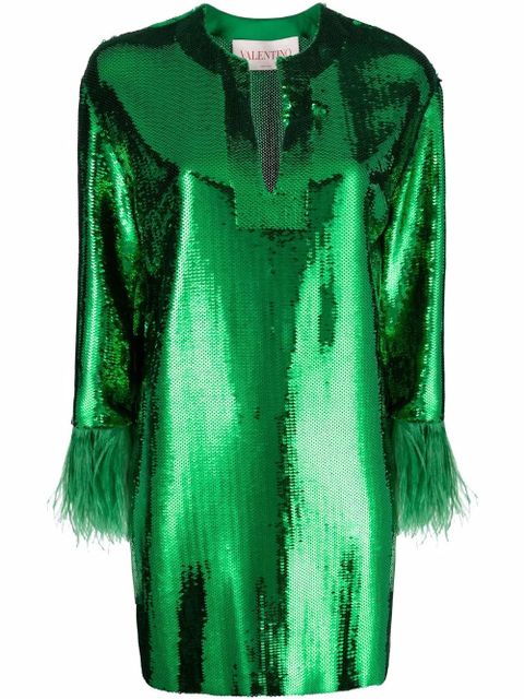 Valentino Garavani sequin and feather kaftan dress - Green - zdjęcie produktu nr 1