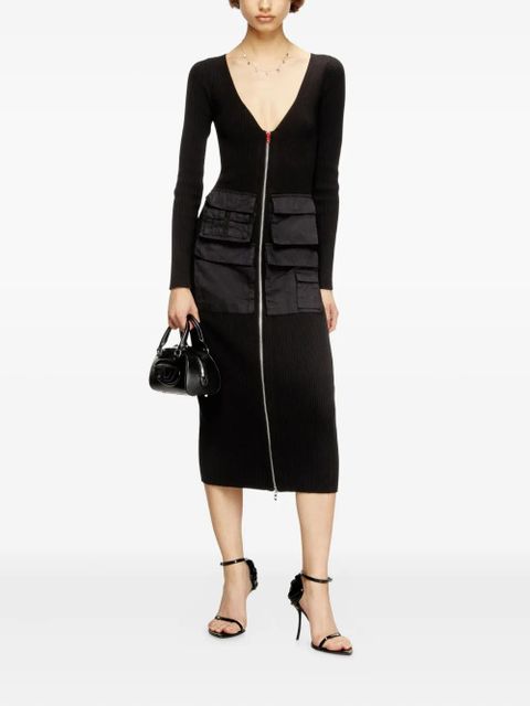 Diesel ribbed zip-front pocketed day dress - Black